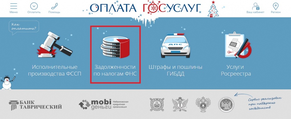 Website Zahlung von öffentlichen Dienstleistungen für die Überprüfung der Steuern eines Bürgers der Russischen Föderation